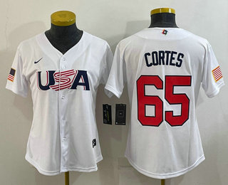Women%27s USA Baseball #65 Nestor Cortes 2023 White World Classic Stitched Jersey